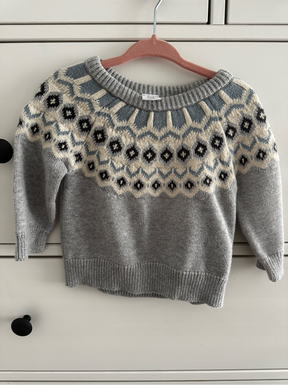 Baby GAP Gray Crewneck Sweater with Cream & Black Accents - 6-12 mo